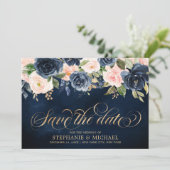 Blauer Rosa Rosenblume Save The Date (Stehend Vorderseite)