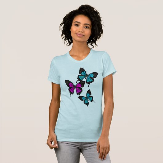 Blauer/rosa/schwarzer Schmetterling/Schmetterlinge T-Shirt (Vorne ganz)