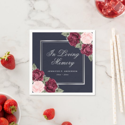 Blauer Rosa Silver Floral Beerdigung Memorial Serviette (Beispiel)