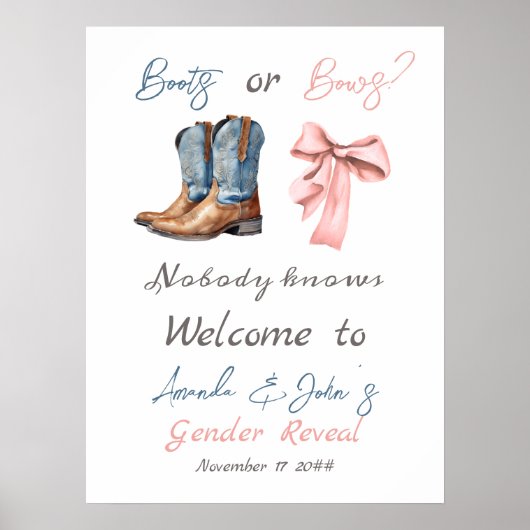 Blauer Rosa Stiefel oder Bows - Gender Reveal Poster (Vorne)