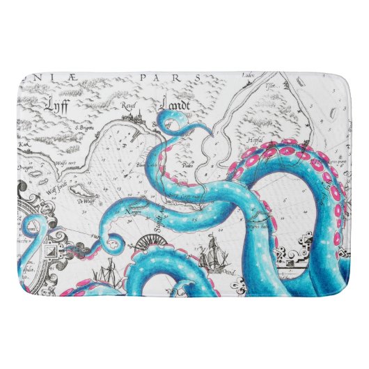 Blauer Rosa Tentacles Tinte Badematte (Vorderseite)