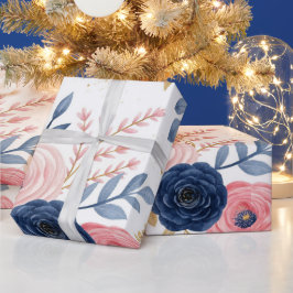 Blauer Rosa und blaues Blumenpapier Geschenkpapier