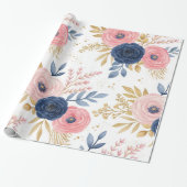 Blauer Rosa und blaues Blumenpapier Geschenkpapier (Ungerollt)