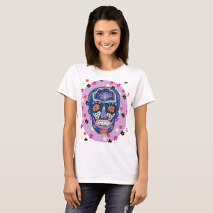 Blauer rosa und orangefarbener Tattoo-Stil Zucker- T-Shirt