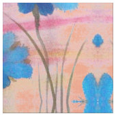 Blauer Rosa und Pfirsichblütendruck Stoff (Nahaufnahme)