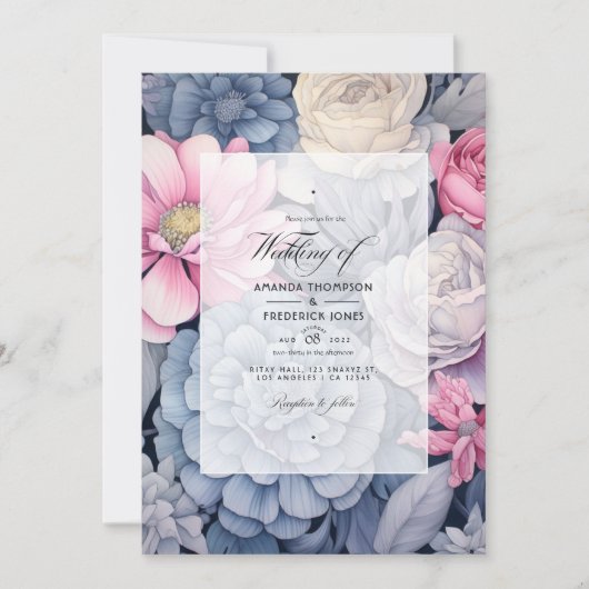 Blauer, Rosa und Silberblume Einladung (Vorderseite)