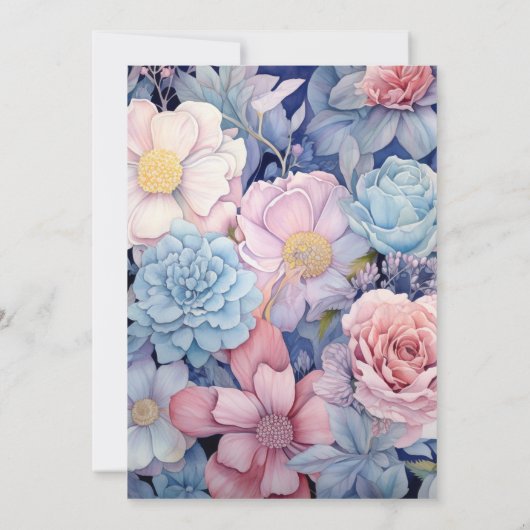 Blauer, Rosa und Silberblume Einladung (Rückseite)