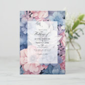 Blauer, Rosa und Silberblume Einladung (Stehend Vorderseite)