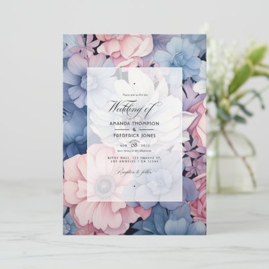 Blauer, Rosa und Silberblume Einladung (Stehend Vorderseite)