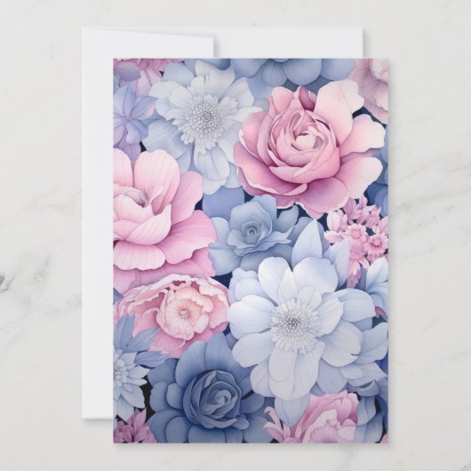 Blauer, Rosa und Silberblume Einladung (Rückseite)