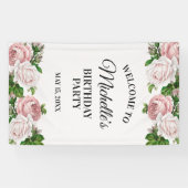 Blauer Rosa Vintag florale Geburtstagsparty Begrüß Banner (Horizontal)