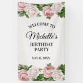 Blauer Rosa Vintag florale Geburtstagsparty Begrüß Banner (Vertikal)