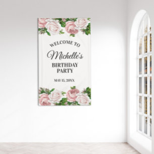 Blauer Rosa Vintag florale Geburtstagsparty Begrüß Banner