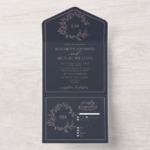 Blauer Rosa Wappen Mongram All In One Einladung (Innen Boden)