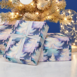 Blauer Rosa Weiße Goldbäume Moderne Weihnachten Geschenkpapier