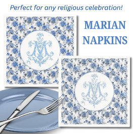 Blauer Rose Bloral Marian Cross Religiöse Mary Serviette