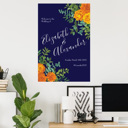 Blauer Rose Blumen Moderne Hochzeiten Poster (Heimbüro)