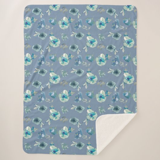 Blauer Rose Blumenblume große Sherpa Throw Blanket Sherpadecke (Vorderseite)