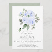 Blauer Rose Eukalyptus-Brautparty Einladung (Vorne/Hinten)