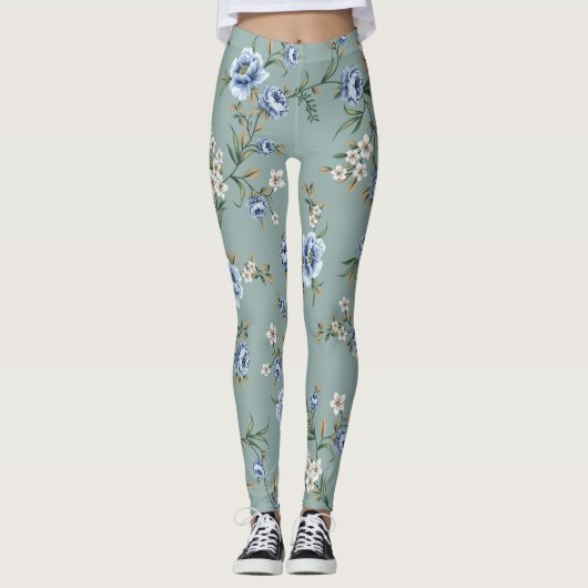 Blauer Rose Gemustert | LEGGINGS (Vorderseite)