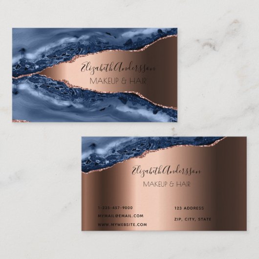 Blauer Rose Gold Agromarmor elegant modern Visitenkarte (Vorne/Hinten)