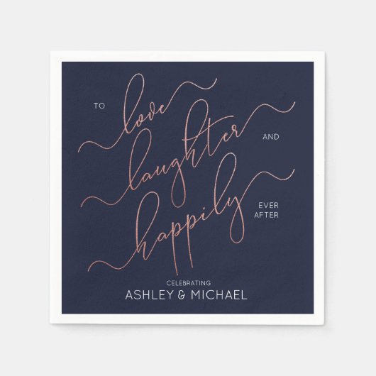 Blauer Rose Gold Engagement Party glücklich immer Serviette (Vorderseite)