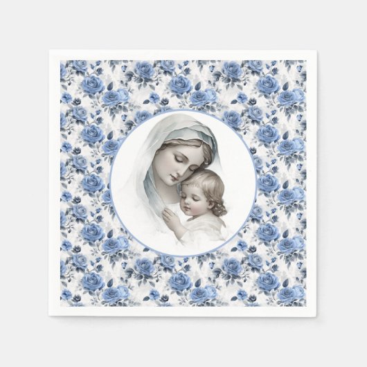 Blauer Rose Maria und Kind Jesus Serviette (Vorderseite)