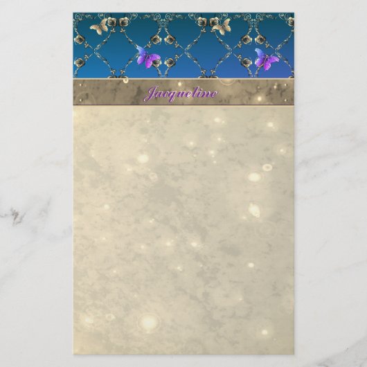 Blauer Rose Schmetterlinge mit Namen Stationery Briefpapier (Vorderseite)