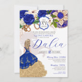 Blauer Rose Western Charro Quinceañera Einladung (Vorderseite)