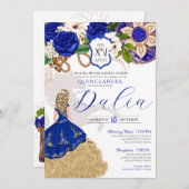 Blauer Rose Western Charro Quinceañera Einladung (Vorne/Hinten)