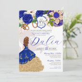 Blauer Rose Western Charro Quinceañera Einladung (Stehend Vorderseite)