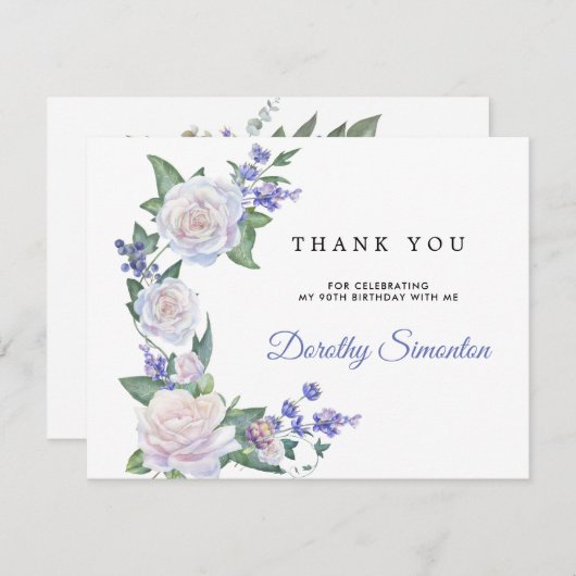 Blauer Rosenblume 90. Geburtstag Dankeskarte (Vorne/Hinten)