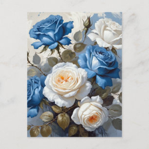 Blauer Rosenblütendruck Postkarte