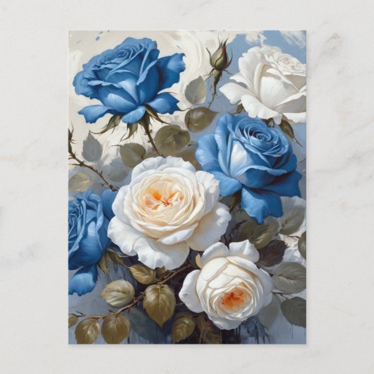 Blauer Rosenblütendruck Postkarte (Vorderseite)