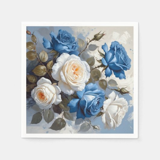 Blauer Rosenblütendruck Serviette (Vorderseite)
