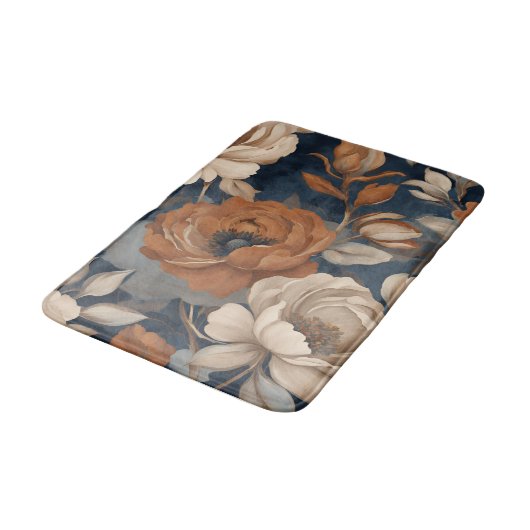 Blauer Rost Orange Modernes Bauernhaus Badematte (Schrägansicht)