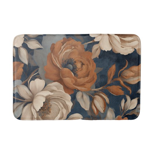 Blauer Rost Orange Modernes Bauernhaus Badematte (Vorderseite)