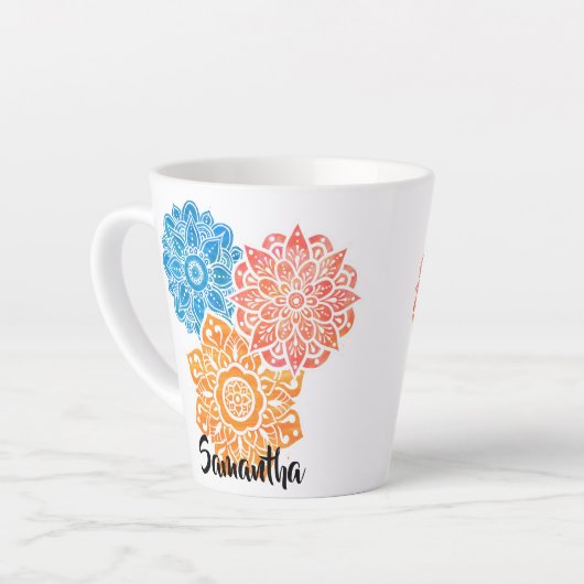 Blauer Rot-Orange-Mandalas Milchtasse (Linke Ecke)