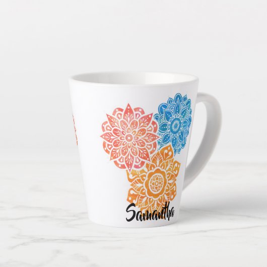 Blauer Rot-Orange-Mandalas Milchtasse (Rechte Ecke)