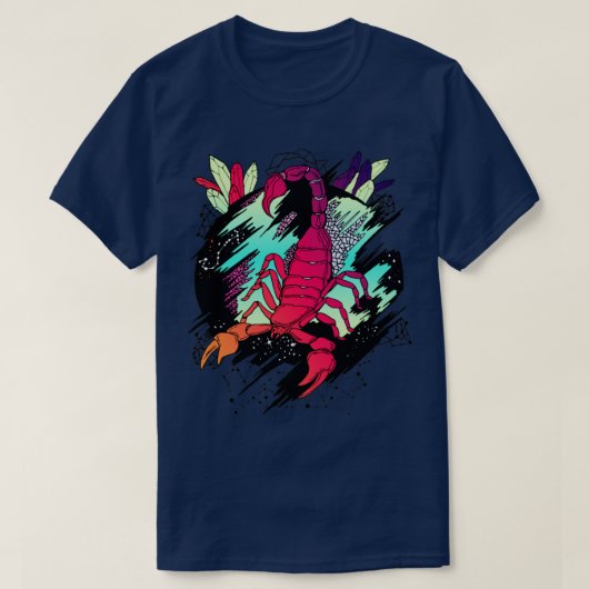 Blauer Roter Blendkosmischer Skorpion T-Shirt (Design vorne)