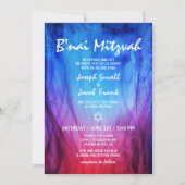 Blauer Roter Feuer| Star von David B'nai Mitzvah Einladung (Vorderseite)