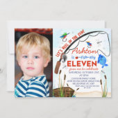 Blauer Roter Fischfang Ofishally Elf Geburtstag Einladung (Vorderseite)