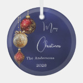 Blauer Roter Goldbaum Weihnachten Ornament Aus Glas (Vorderseite)