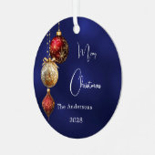 Blauer Roter Goldbaum Weihnachten Ornament Aus Metall (Vorderseite links)
