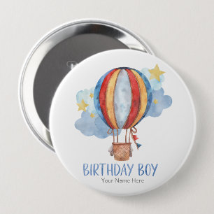 Blauer roter Heißluftballon Sterne Alles Gute zum Button