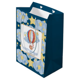 Blauer roter Heißluftballon Sterne Kinder Happy Bi Mittlere Geschenktüte