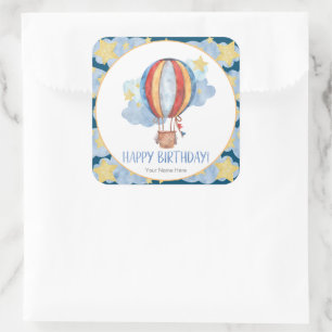 Blauer roter Heißluftballon Sterne Kinder Happy Bi Quadratischer Aufkleber