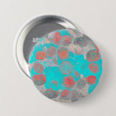Blauer Roter Kunstgewerbe für romantische Blumenmu Button (Vorne & Hinten)