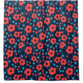 Blauer roter Mohnblütenmuster Duschvorhang (Vorderseite)