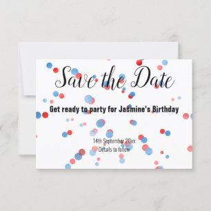 BLAUER ROTER PUNKT-BALLON SAVE THE DATE ALLES SCHW RSVP KARTE